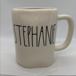 Rae Dunn Cream “Stephanie” Ceramic Mug with Black Lettering